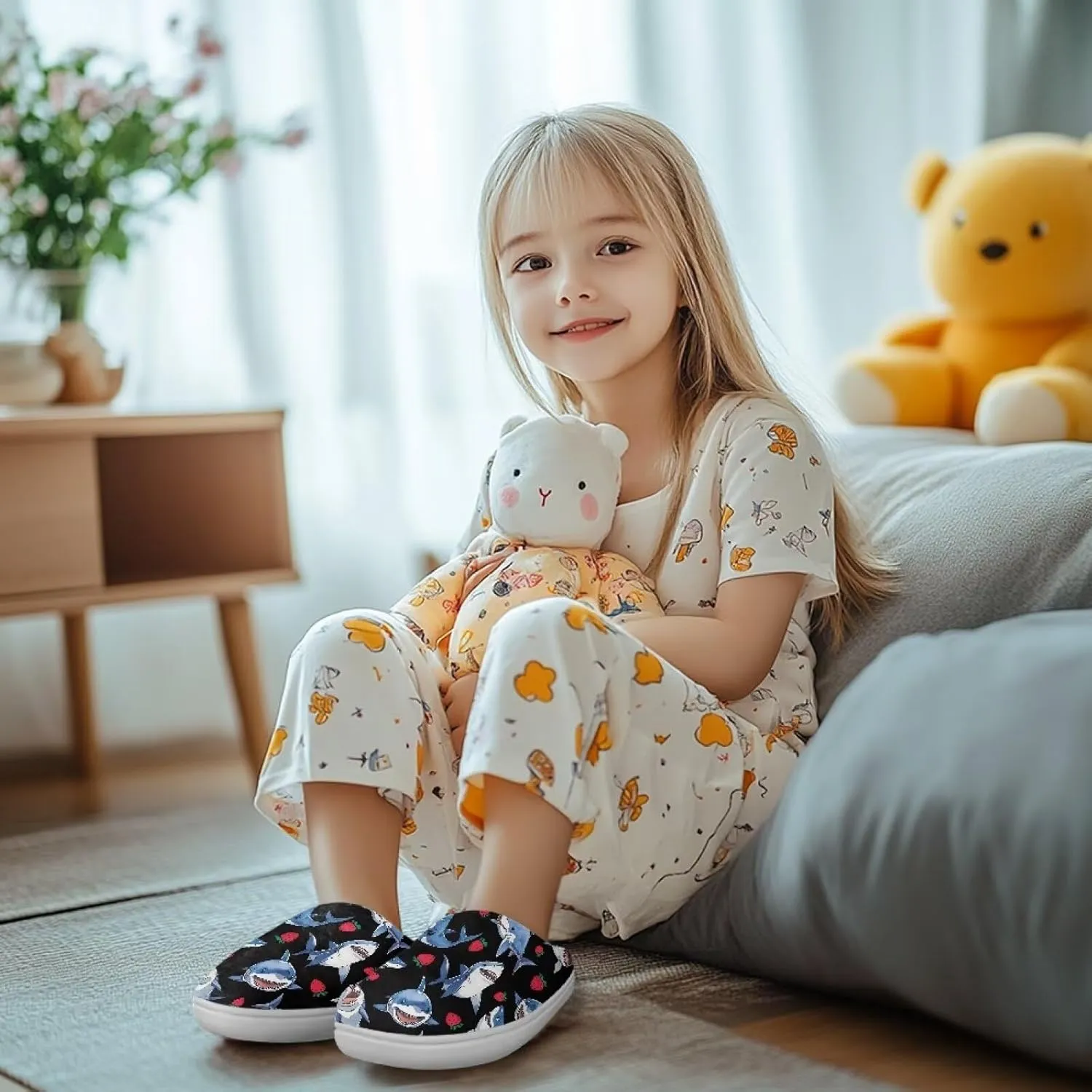 Plush Slippers for Kids, Anti-slip Bedroom Slippers Warm Slipper Soft Winter House Shoes