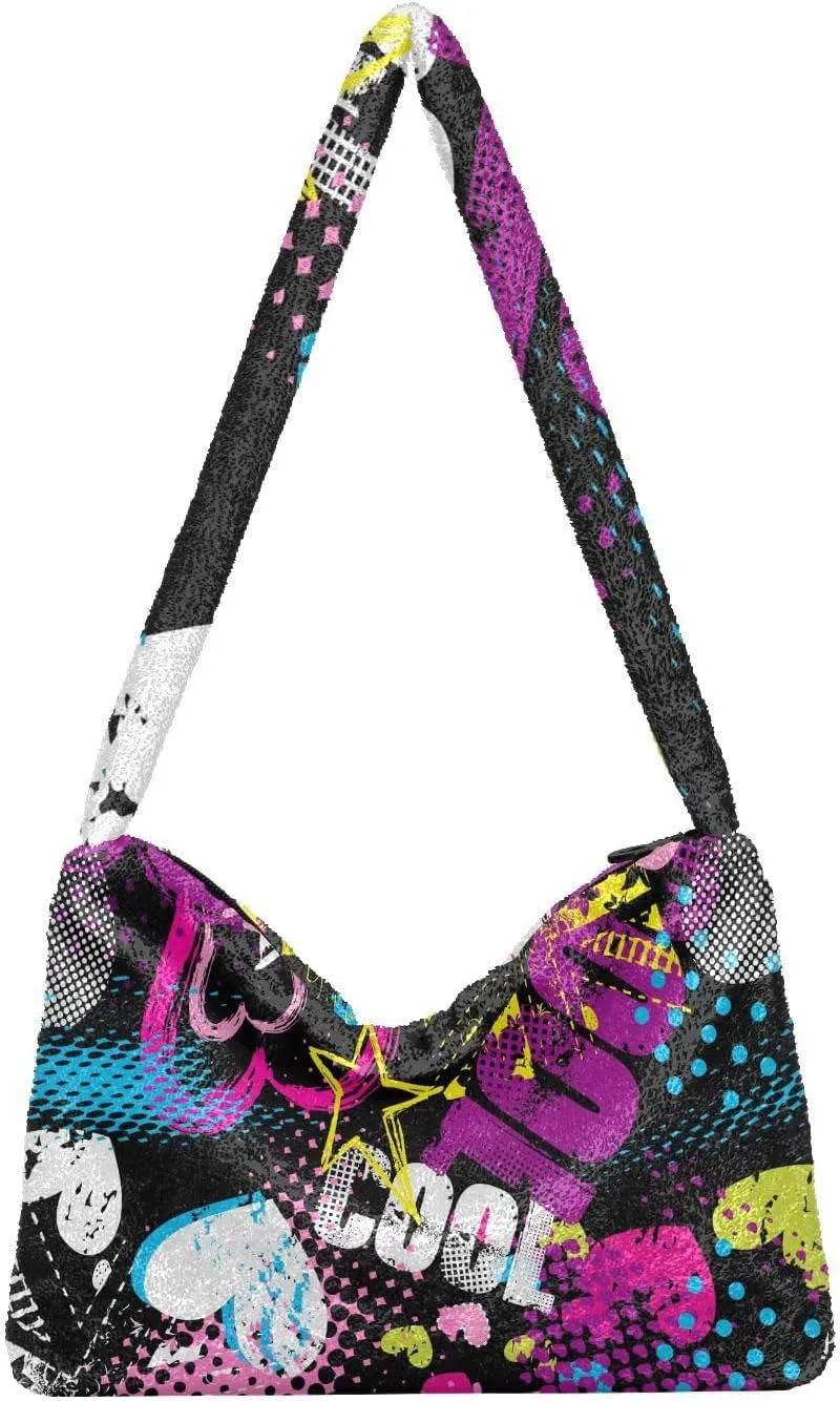 Plush Underarm Bag Ladies Fluffy Shoulder Bag Women Furry Fashions Tote Bag Plush Handbag for Autumn and Winter Multicolor 1
