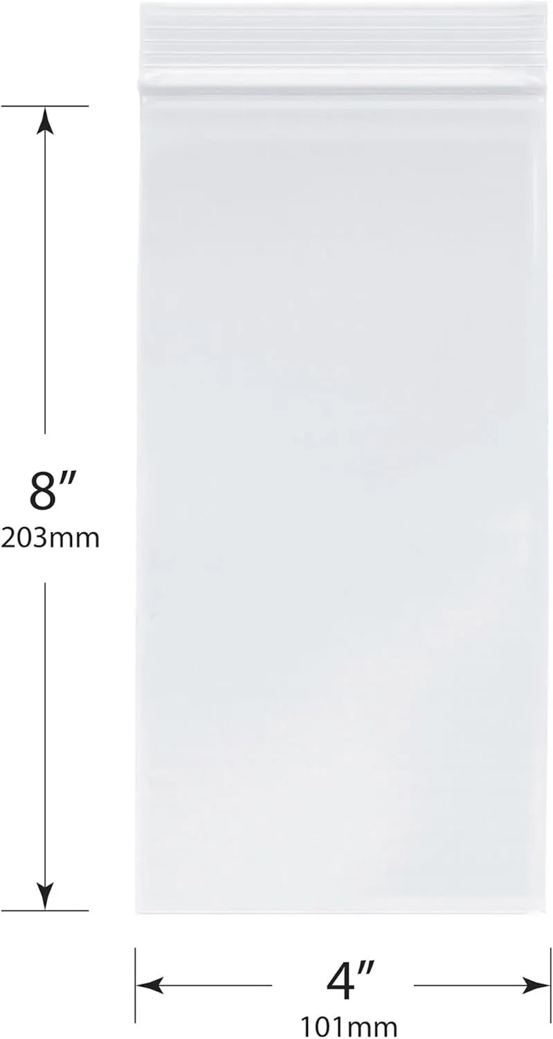Plymor 4" x 8" (Case of 1,000), 2 Mil Zipper Reclosable Plastic Bags