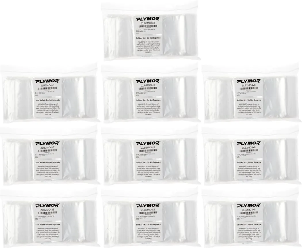 Plymor 4" x 8" (Case of 1,000), 2 Mil Zipper Reclosable Plastic Bags