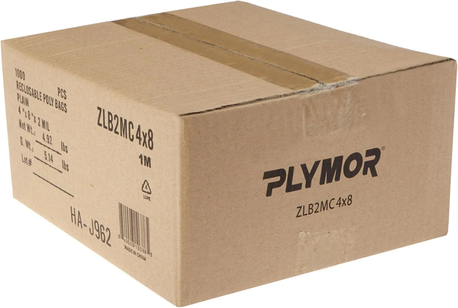 Plymor 4" x 8" (Case of 1,000), 2 Mil Zipper Reclosable Plastic Bags