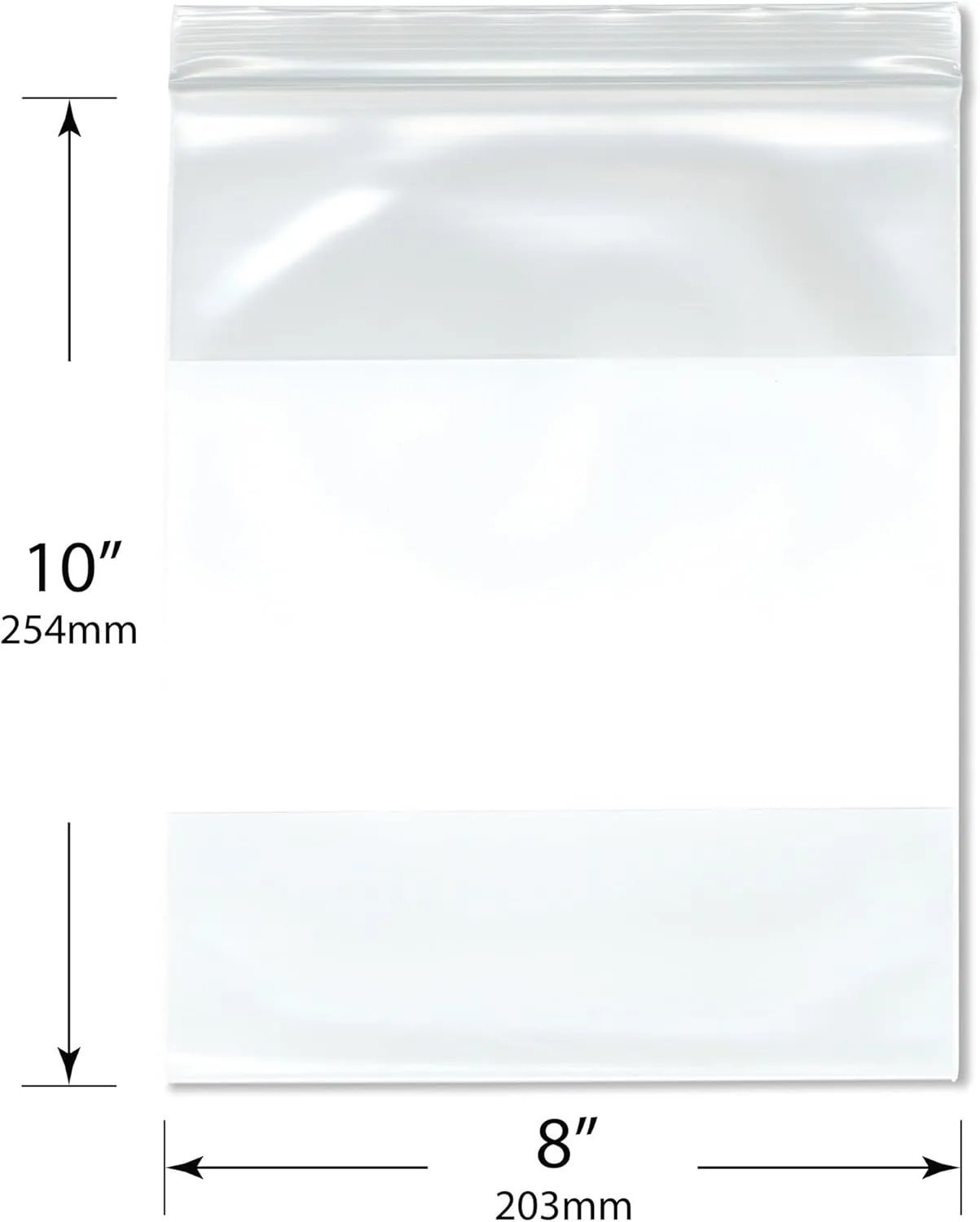 Plymor 8" x 10" (Pack of 100), 6 Mil Industrial Duty White-Block Zipper Reclosable Plastic Bags