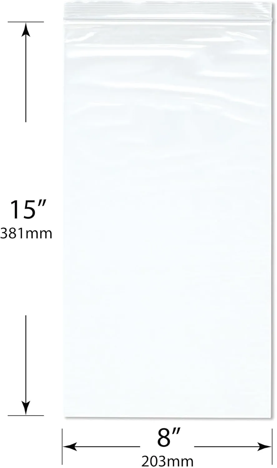 Plymor 8" x 15" (Pack of 100), 2 Mil Zipper Reclosable Plastic Bags