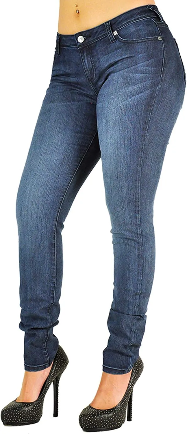 Poetic Justice Women's Curvy Fit Dark Indigo Stretch Denim Low Rise Skinny Jeans
