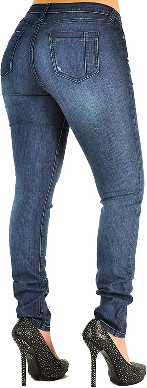Poetic Justice Women's Curvy Fit Dark Indigo Stretch Denim Low Rise Skinny Jeans