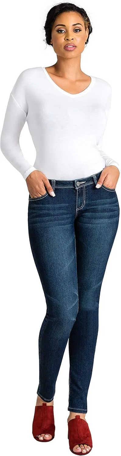Poetic Justice Women's Curvy Fit Dark Indigo Stretch Denim Low Rise Skinny Jeans
