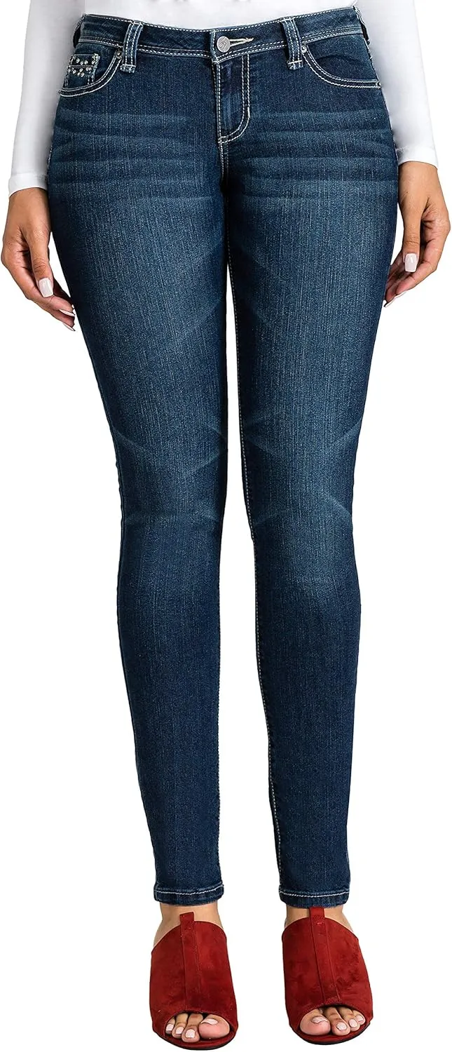 Poetic Justice Women's Curvy Fit Dark Indigo Stretch Denim Low Rise Skinny Jeans