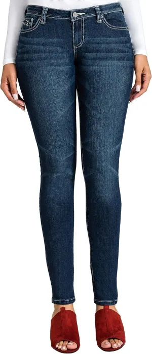 Poetic Justice Women's Curvy Fit Dark Indigo Stretch Denim Low Rise Skinny Jeans