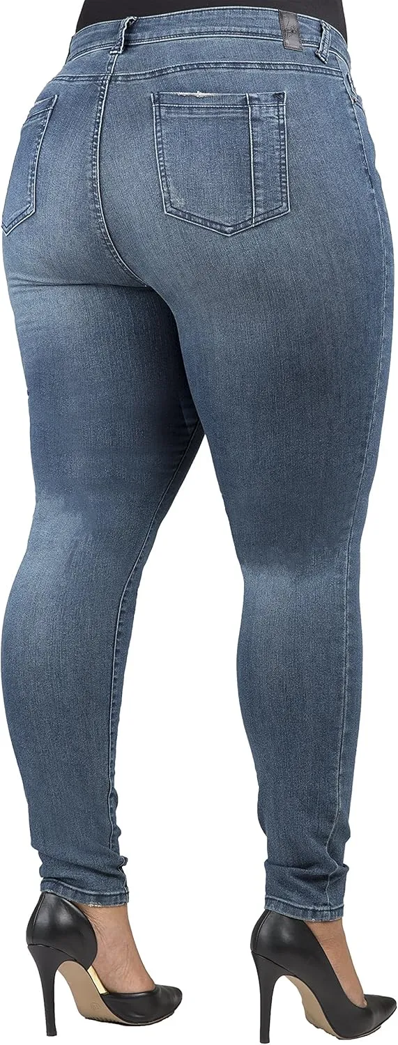 Poetic Justice Women's Plus Size Curvy Fit Mid Rise Basic 5 Pocket Style Skinny Jeans