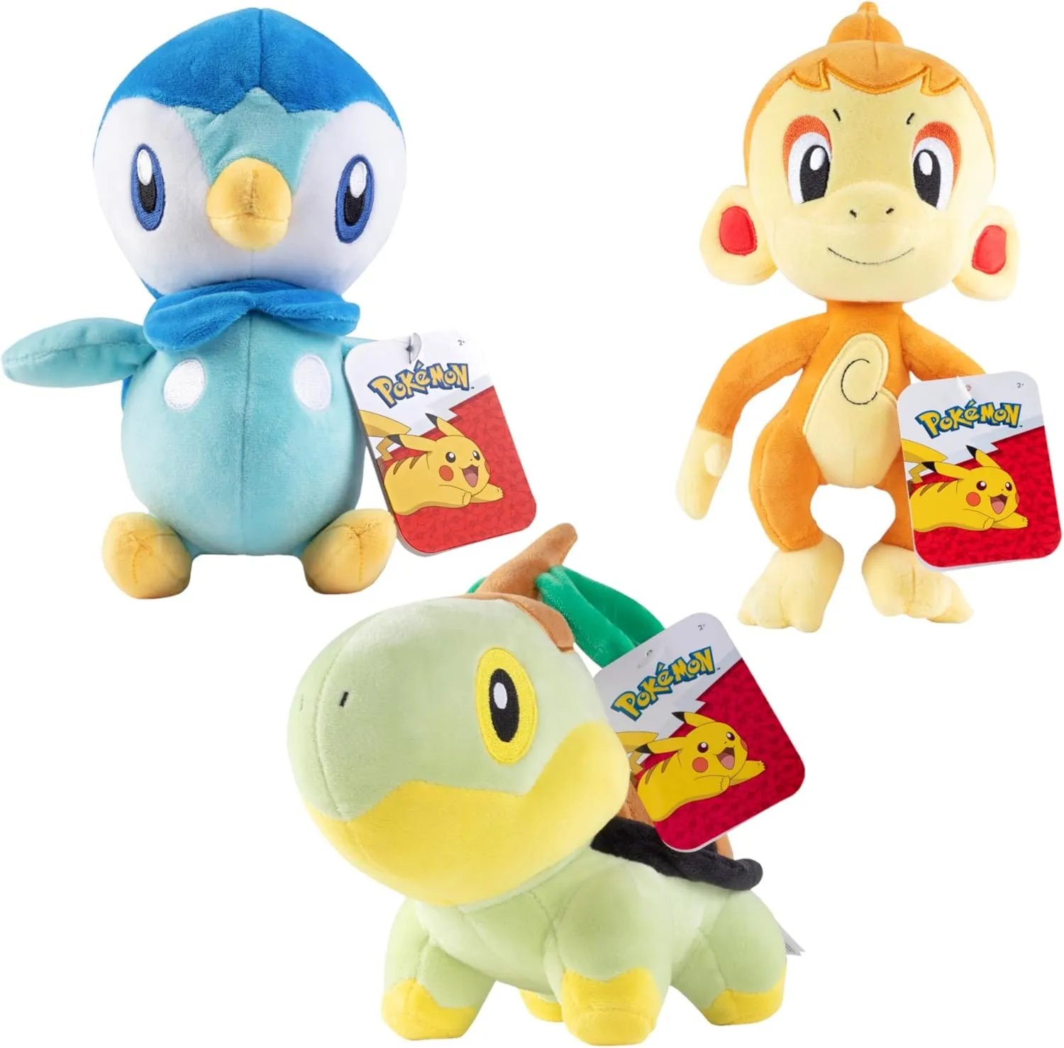 Pokemon 8" Chimchar, Piplup & Turtwig Plush 3-Pack - Diamond and Pearl Starter Figure Set - Officially Licensed - Authentic Soft Stuffed Animal Toy - Gift for Kids, Boys, Girls - 2 