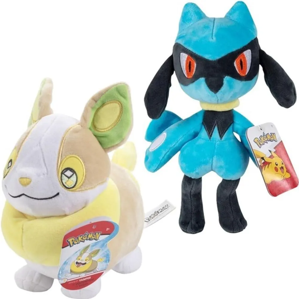 Pokémon 8" Dog Type Plush 2-Pack - Riolu & Yamper - Officially Licensed - Authentic Soft Stuffed Animal Toy Figures - Gift for Kids, Boys, Girls - 2 