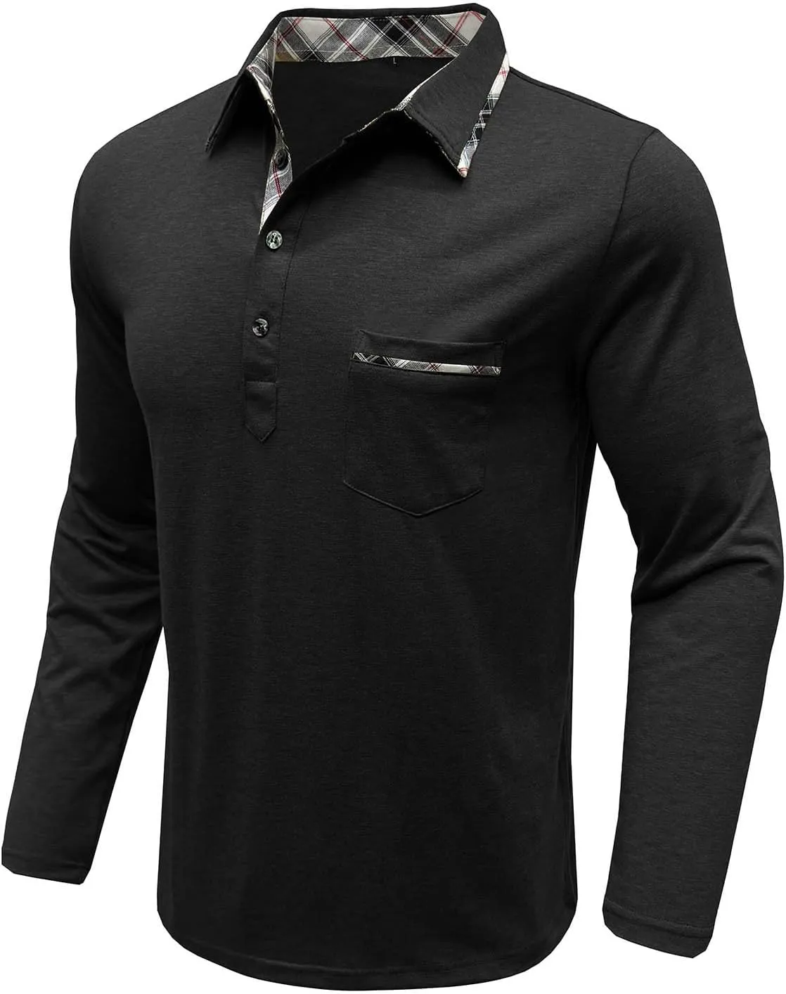 Polo Shirts for Men Loose Fit Solid Lightweight Button T-Shirts Casual Stylish Long Sleeve Henley Pullover Tee Tops