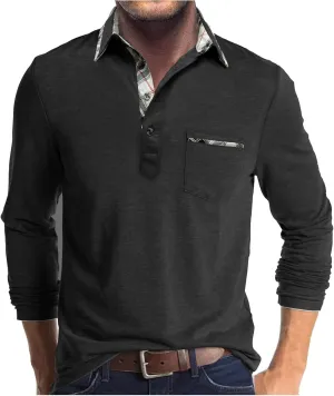 Polo Shirts for Men Loose Fit Solid Lightweight Button T-Shirts Casual Stylish Long Sleeve Henley Pullover Tee Tops