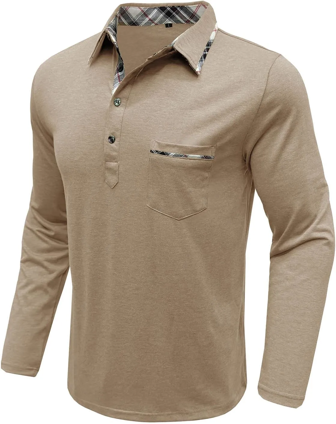 Polo Shirts for Men Loose Fit Solid Lightweight Button T-Shirts Casual Stylish Long Sleeve Henley Pullover Tee Tops