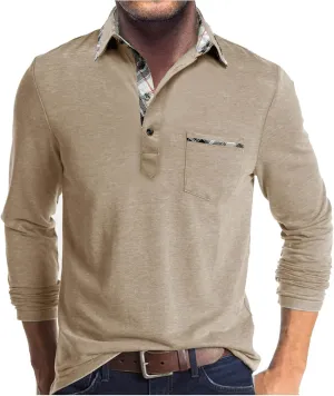 Polo Shirts for Men Loose Fit Solid Lightweight Button T-Shirts Casual Stylish Long Sleeve Henley Pullover Tee Tops