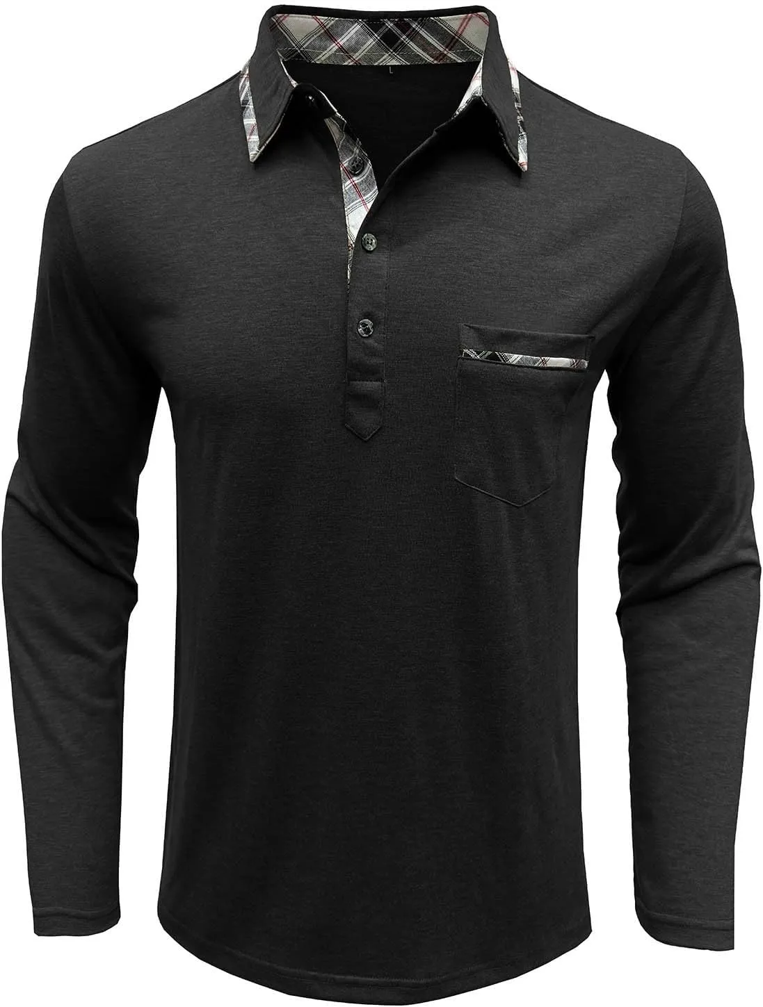 Polo Shirts for Men Loose Fit Solid Lightweight Button T-Shirts Casual Stylish Long Sleeve Henley Pullover Tee Tops