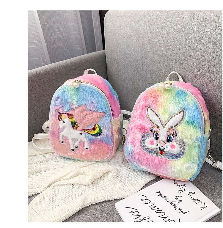 Popular Plush Cartoon Rabbit Pegasus Luminous Backpacks