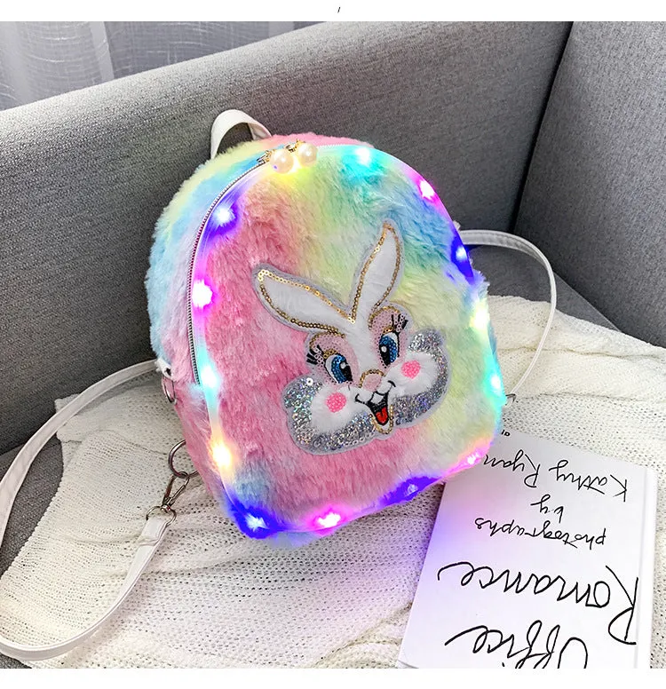 Popular Plush Cartoon Rabbit Pegasus Luminous Backpacks