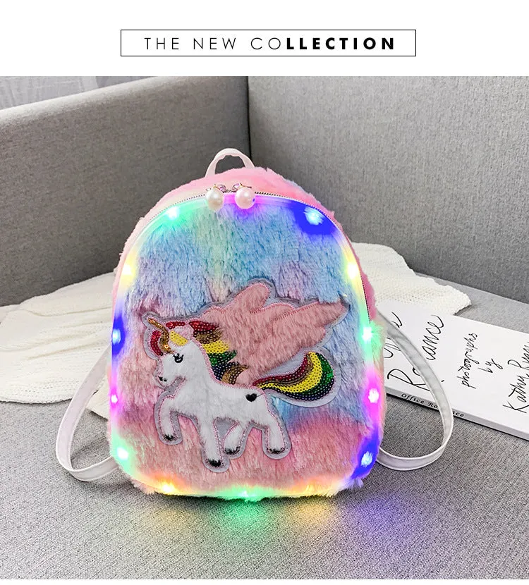 Popular Plush Cartoon Rabbit Pegasus Luminous Backpacks
