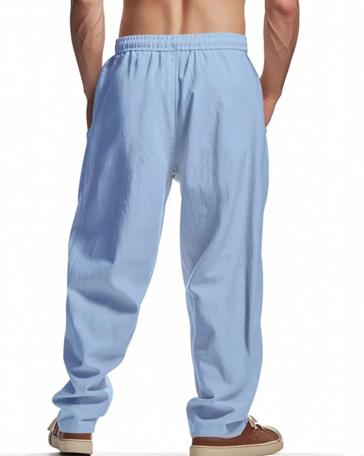 PORCLAY Mens Linen Casual Pants Elastic Waist Drawstring Hip Hop Trousers Wide Leg Yoga Beach 2025 Summer Pants