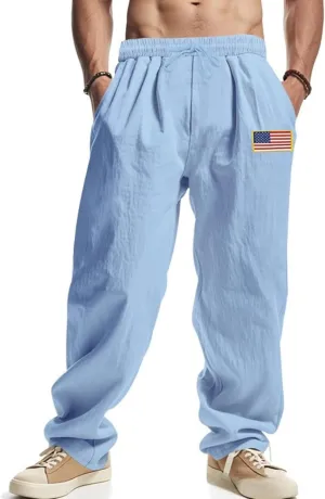 PORCLAY Mens Linen Casual Pants Elastic Waist Drawstring Hip Hop Trousers Wide Leg Yoga Beach 2025 Summer Pants