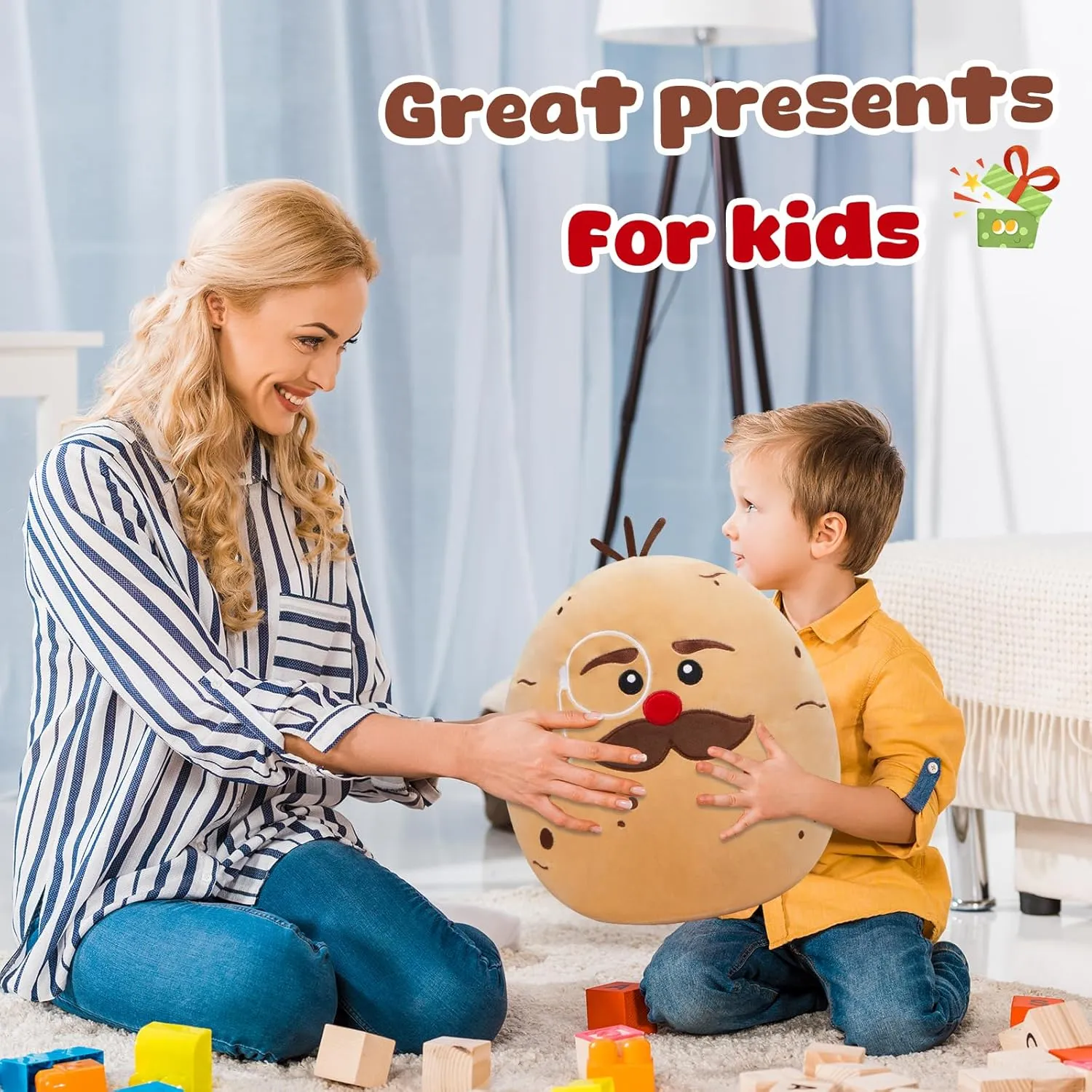 Potato Plush Stuffed Animals Plushie Original Mr. Potato Squishy Pillow Super Soft Cozy Cuddle Toy Holiday Decor Gift for Boys Girls 12"
