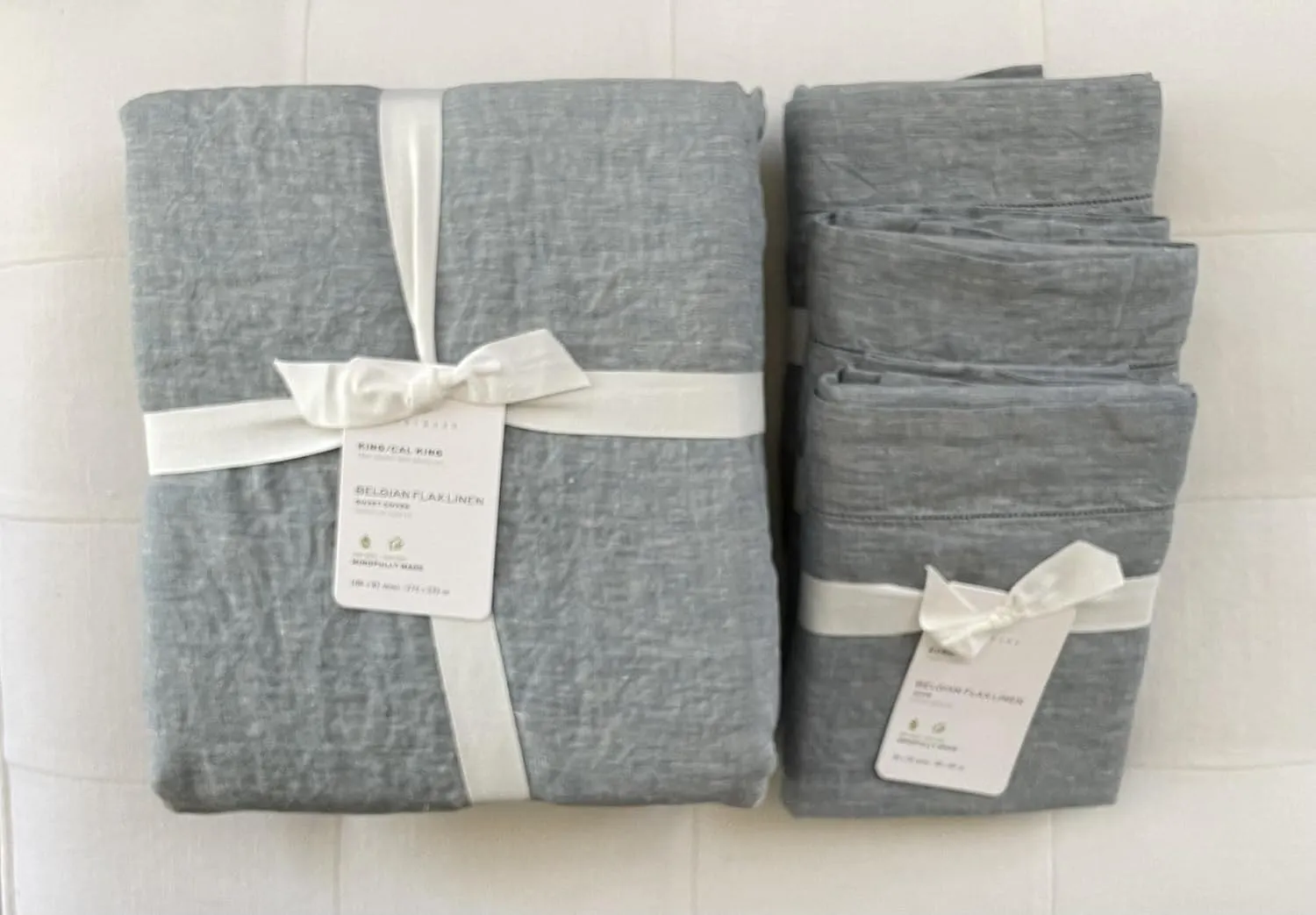 Pottery Barn Belgian Linen Flax Duvet Cover King/California King & Three Euro Shams ~Chambray
