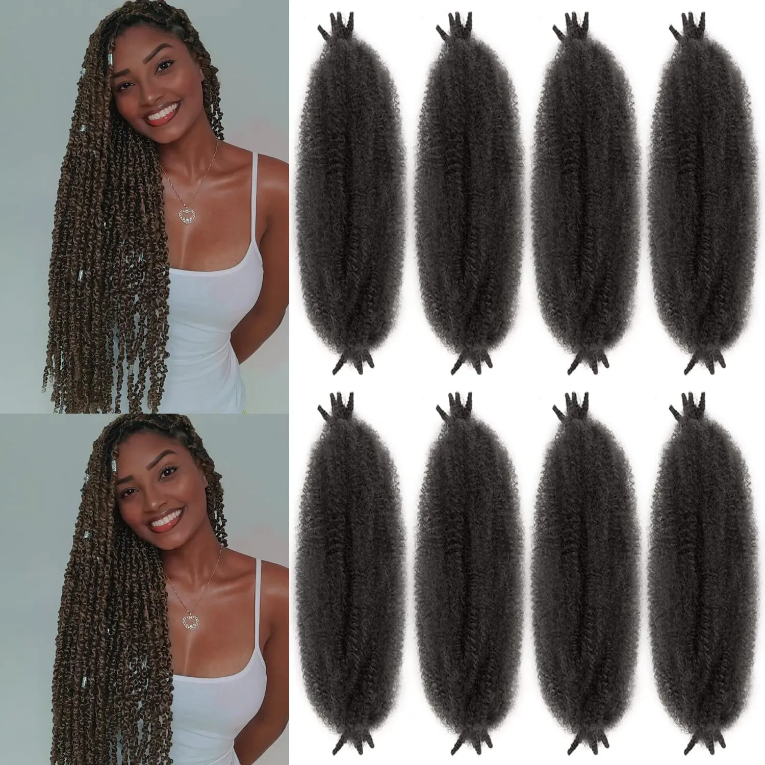 Pre-Fluffed Springy Afro Twist Hair Color 4 Marley Hair 8 Packs Wrapping Hair for Soft Locs 18 Inch Twisted up Kinky Cuban Twist Hair for Black Women (18 Inch (Pack of 8), 4#)