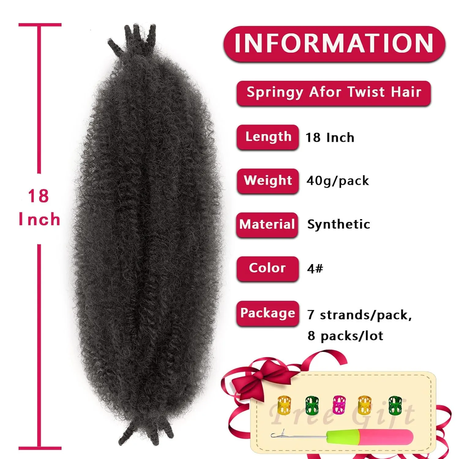 Pre-Fluffed Springy Afro Twist Hair Color 4 Marley Hair 8 Packs Wrapping Hair for Soft Locs 18 Inch Twisted up Kinky Cuban Twist Hair for Black Women (18 Inch (Pack of 8), 4#)