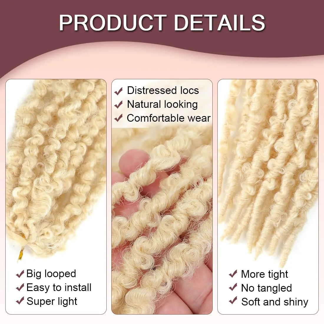 Pre Looped Butterfly Locs 24 Inch 613 Handmade Blonde Distressed Braids Hair Goddess Faux Locs Crochet Hair for Black Women Synthetic Hair Extensions(24inch,#613)