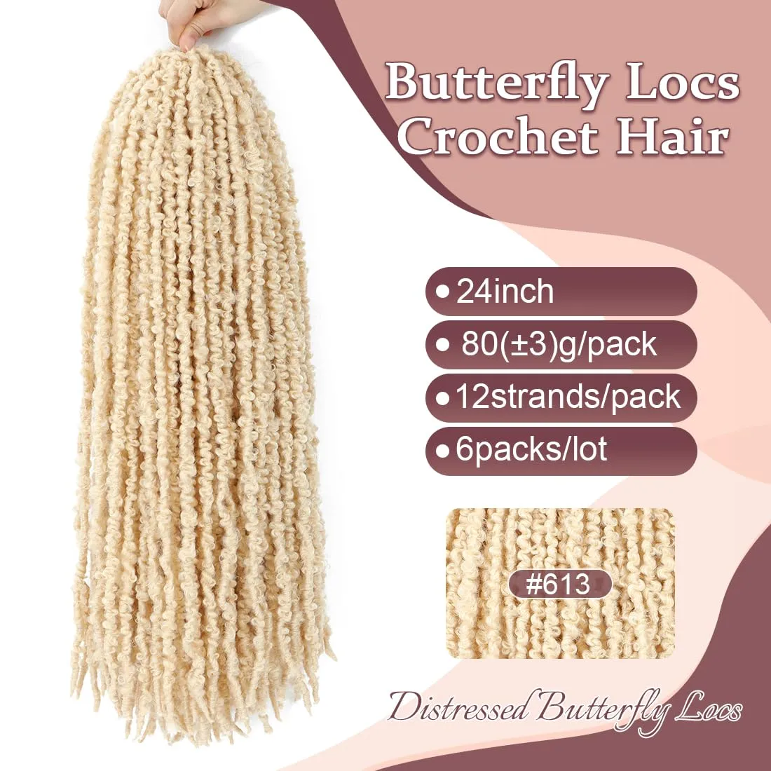 Pre Looped Butterfly Locs 24 Inch 613 Handmade Blonde Distressed Braids Hair Goddess Faux Locs Crochet Hair for Black Women Synthetic Hair Extensions(24inch,#613)