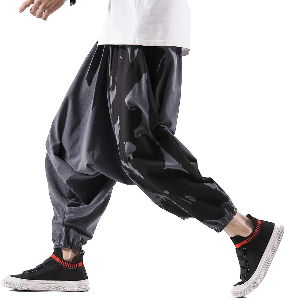 PRIJOUHE Men's Harem Pants, Baggy Wide Leg Hip Hop Pants, Cotton