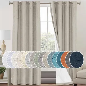 PrinceDeco 100% Blackout Curtains 96 Inches Long 2 Panels Set Linen Primitive Textured Curtains for Living Room Noise Cancelling Window Treatment Drapes for Bedroom,Cobblestone