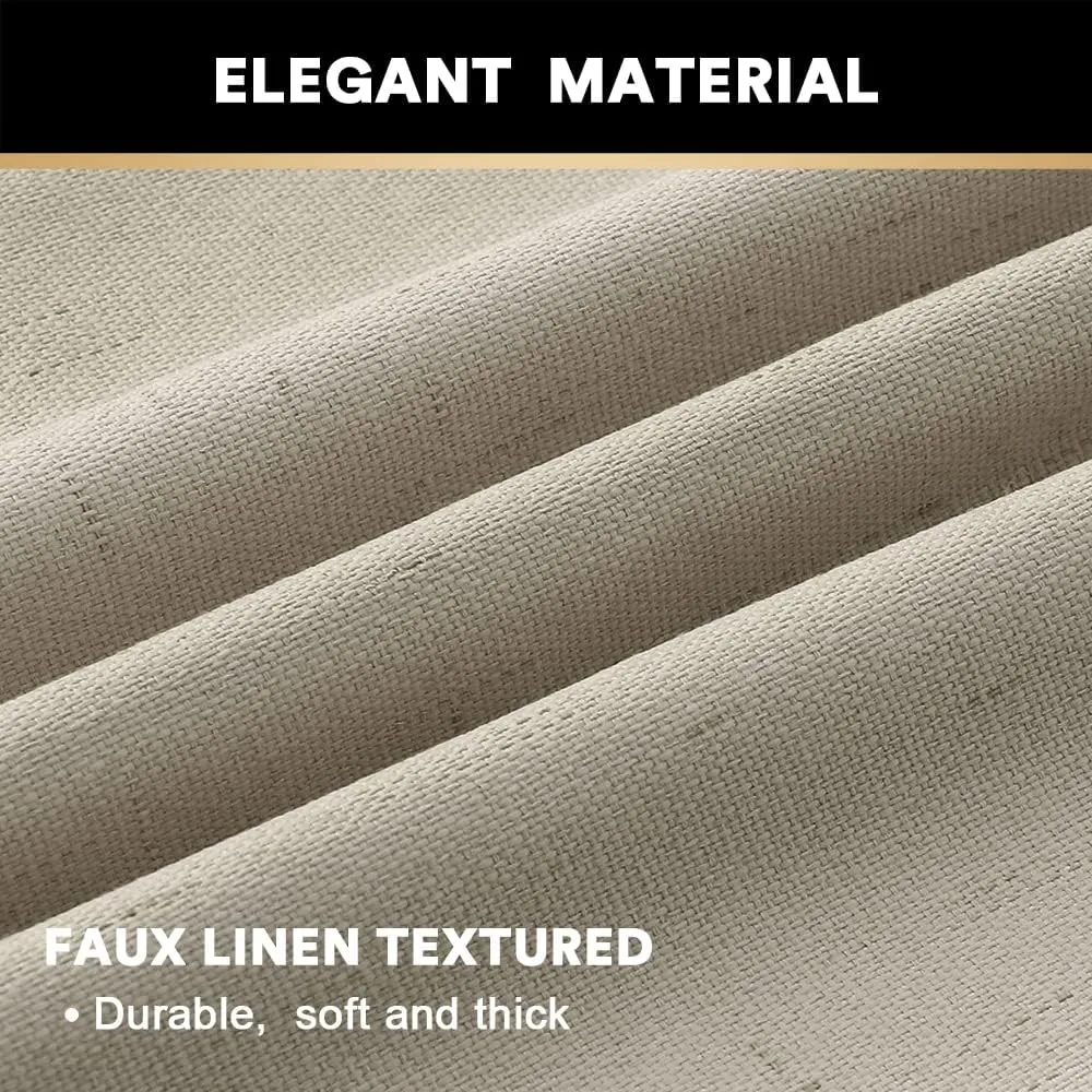 PrinceDeco 100% Blackout Curtains 96 Inches Long 2 Panels Set Linen Primitive Textured Curtains for Living Room Noise Cancelling Window Treatment Drapes for Bedroom,Cobblestone
