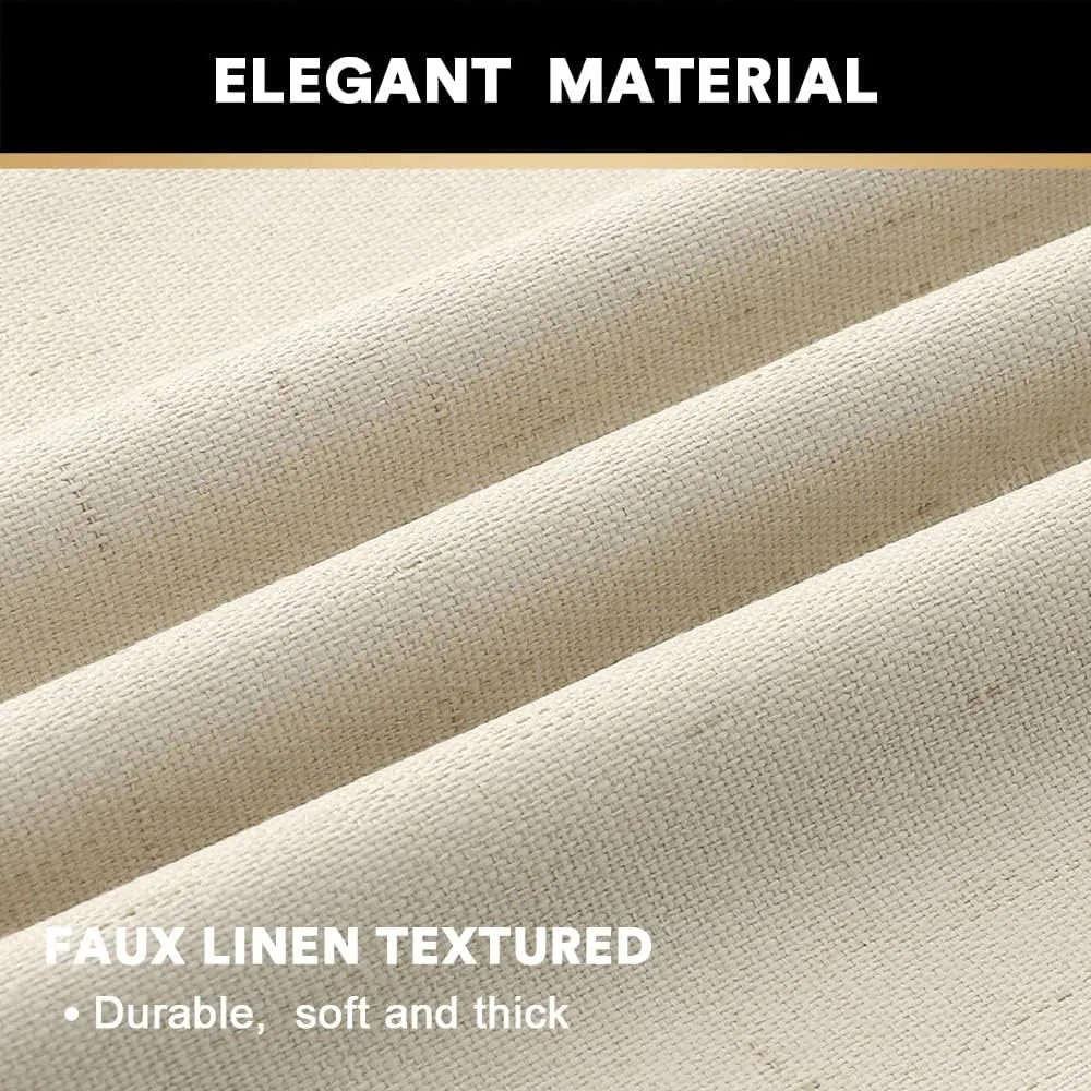 PrinceDeco 100% Blackout Curtains 96 Inches Long 2 Panels Sets Linen Black Out Curtains for Bedroom Primitive Thick Linen Curtains with White Liner,52X96 Inch,Bleached Sand