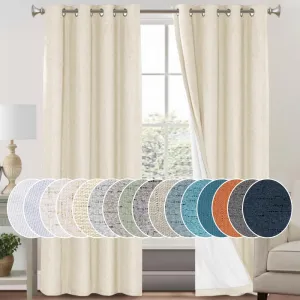 PrinceDeco 100% Blackout Curtains 96 Inches Long 2 Panels Sets Linen Black Out Curtains for Bedroom Primitive Thick Linen Curtains with White Liner,52X96 Inch,Bleached Sand