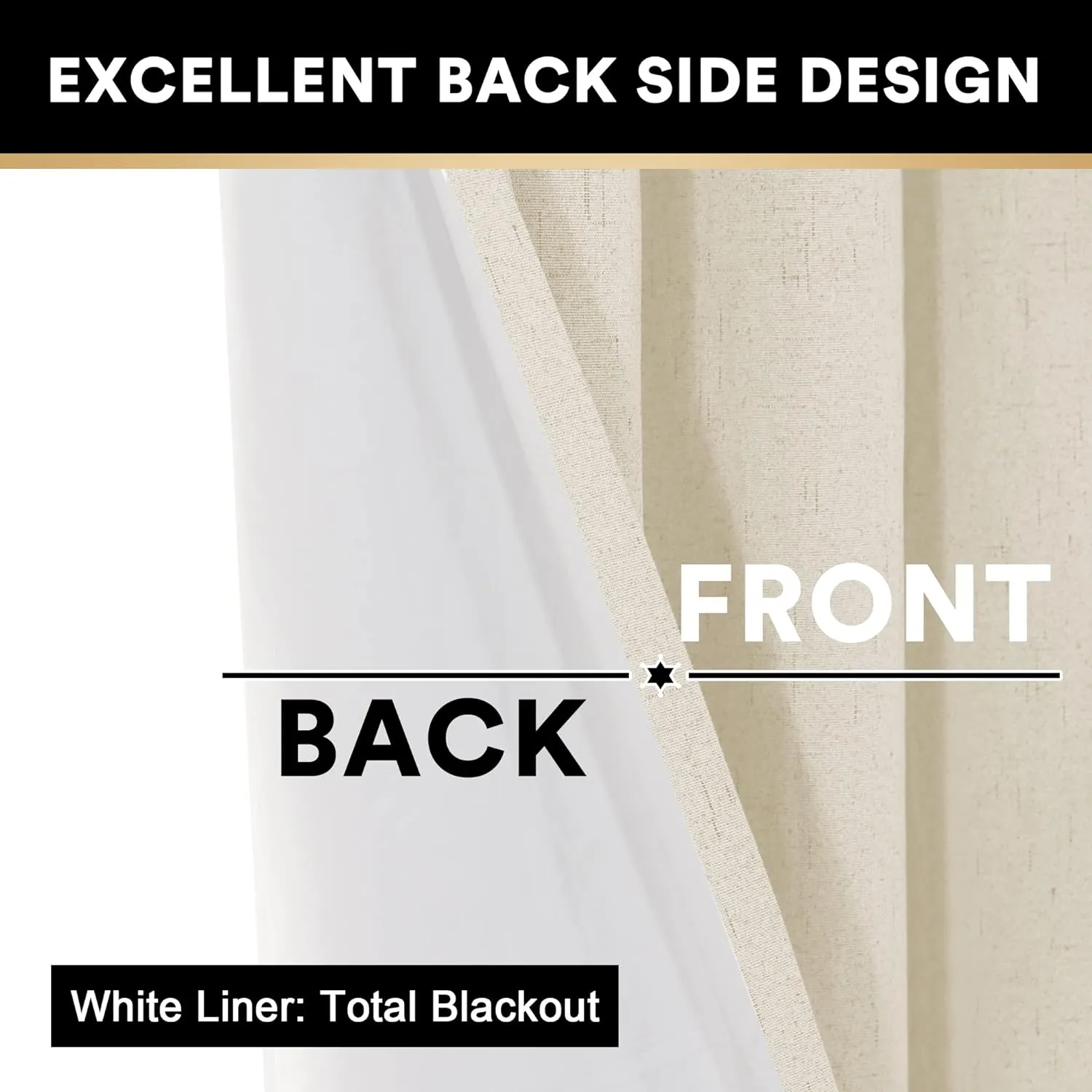PrinceDeco 100% Blackout Curtains 96 Inches Long 2 Panels Sets Linen Black Out Curtains for Bedroom Primitive Thick Linen Curtains with White Liner,52X96 Inch,Bleached Sand