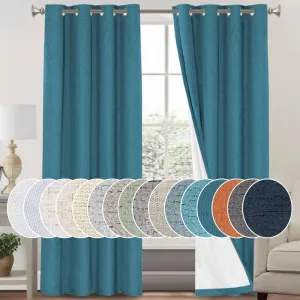PrinceDeco Blackout Curtains 96 Inches Long 100% Blackout Curtains for Bedroom Grommet Linen Look Curtains with White Liner Grommet Linen Look Drapes 2 Panels Set, Blue Sapphire