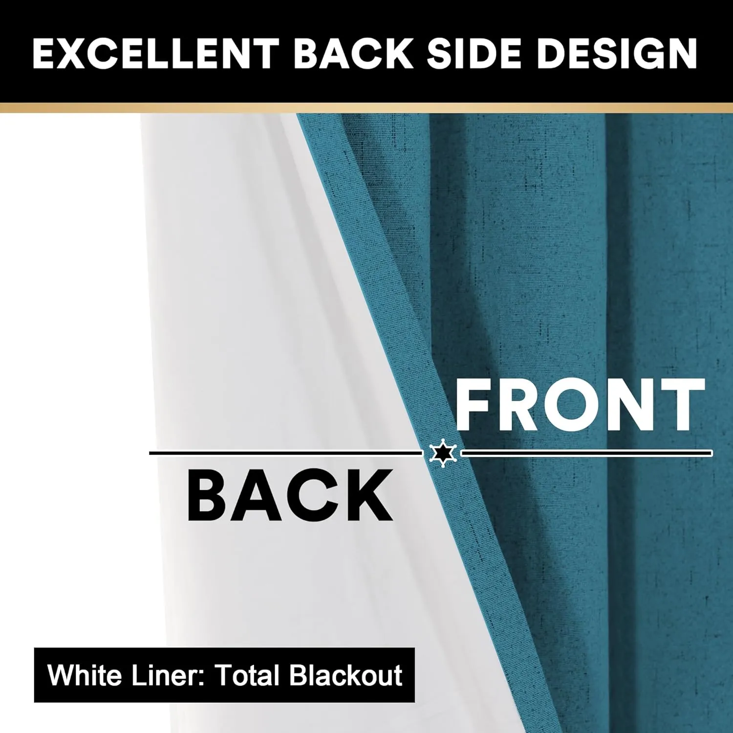 PrinceDeco Blackout Curtains 96 Inches Long 100% Blackout Curtains for Bedroom Grommet Linen Look Curtains with White Liner Grommet Linen Look Drapes 2 Panels Set, Blue Sapphire