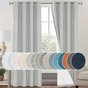 PrinceDeco Linen Blackout Curtains 84 Inches Long 100% Completely Blackout Window Treatment Thermal Insulated with White Liner Grommet Linen Textured Curtains for Living Room, 2 Panels, Glacier Grey