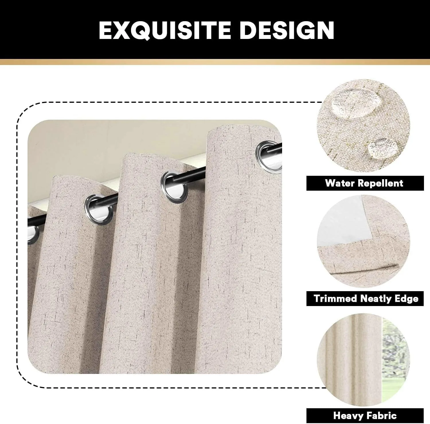 PrinceDeco Primitive Textured Linen 100% Blackout Curtains for Bedroom/Living Room Energy Saving Window Treatment Curtain Drapes, Burlap Fabric with White Thermal Insulated Liner (52 x 96in, Natural)