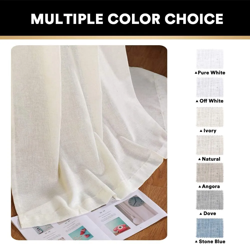 PrinceDeco Thick Linen Burlap Curtains Energy Saving Light Reducing Curtains for Bedroom/Living Room Burlap Look Farmhouse Country Decor(Ivory, 52" W x 84" L) 2 Panels