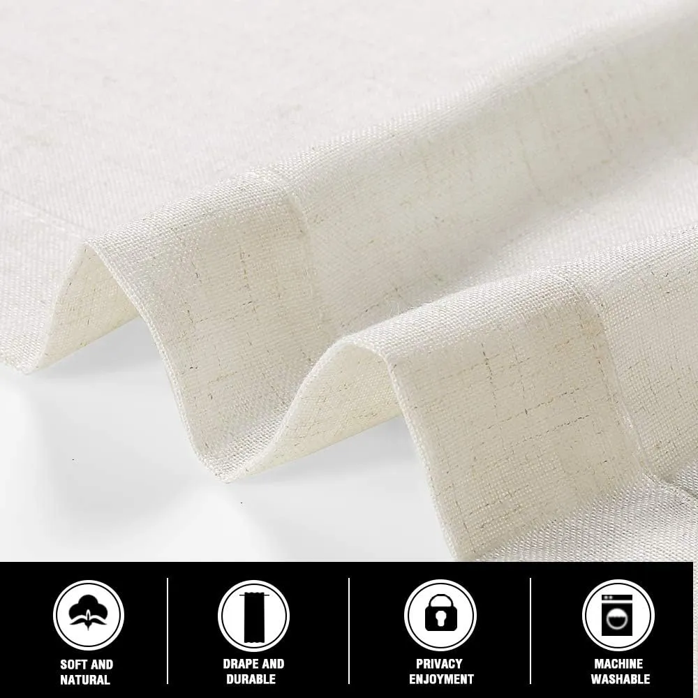 PrinceDeco Thick Linen Burlap Curtains Energy Saving Light Reducing Curtains for Bedroom/Living Room Burlap Look Farmhouse Country Decor(Ivory, 52" W x 84" L) 2 Panels