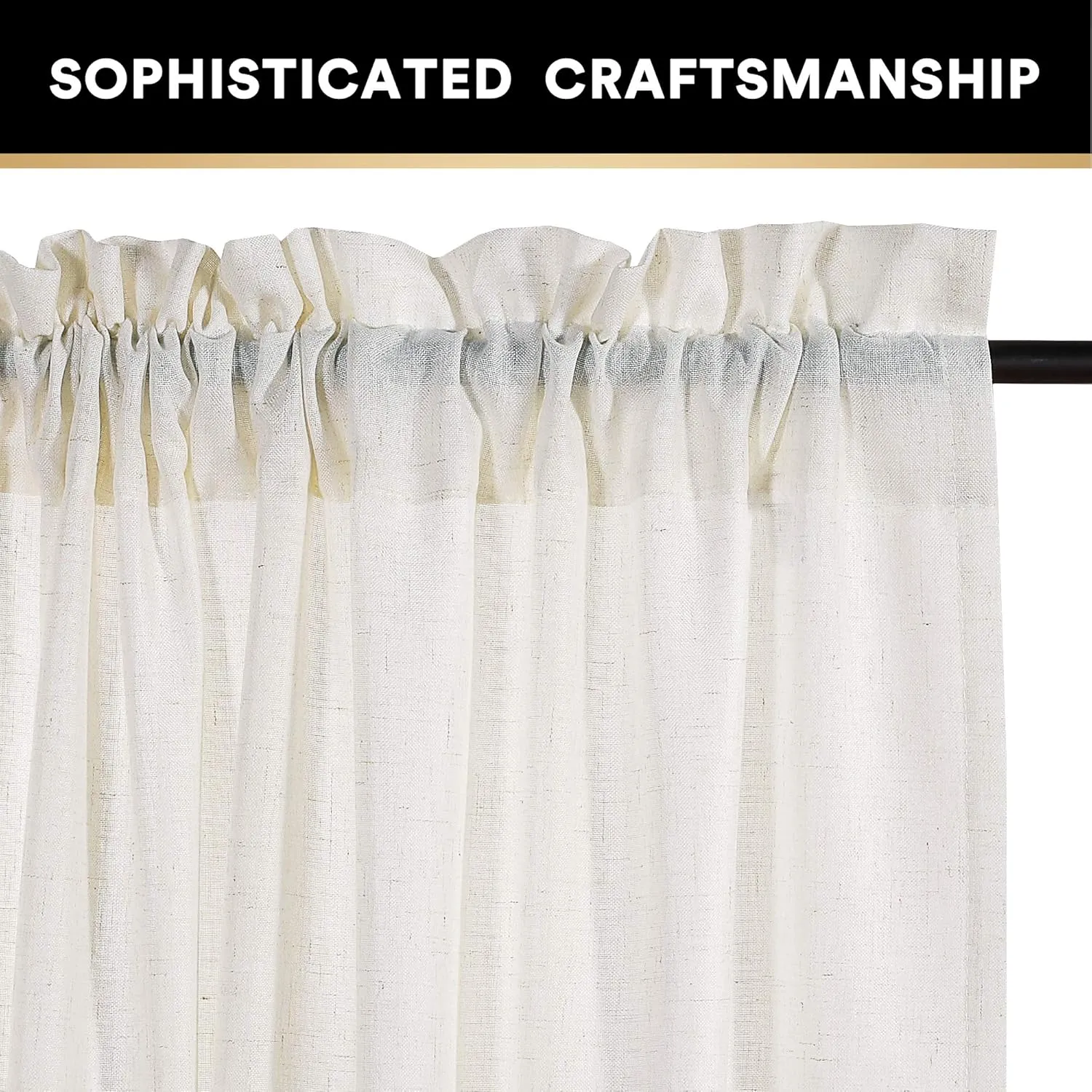 PrinceDeco Thick Linen Burlap Curtains Energy Saving Light Reducing Curtains for Bedroom/Living Room Burlap Look Farmhouse Country Decor(Ivory, 52" W x 84" L) 2 Panels