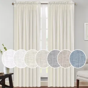 PrinceDeco Thick Linen Burlap Curtains Energy Saving Light Reducing Curtains for Bedroom/Living Room Burlap Look Farmhouse Country Decor(Ivory, 52" W x 84" L) 2 Panels