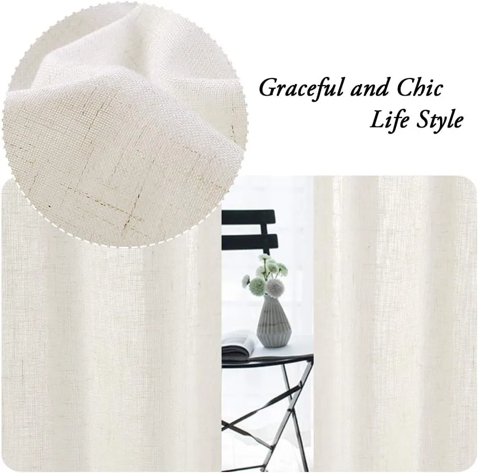 PrinceDeco Thick Linen Burlap Curtains Energy Saving Light Reducing Curtains for Bedroom/Living Room Burlap Look Farmhouse Country Decor(Ivory, 52" W x 84" L) 2 Panels