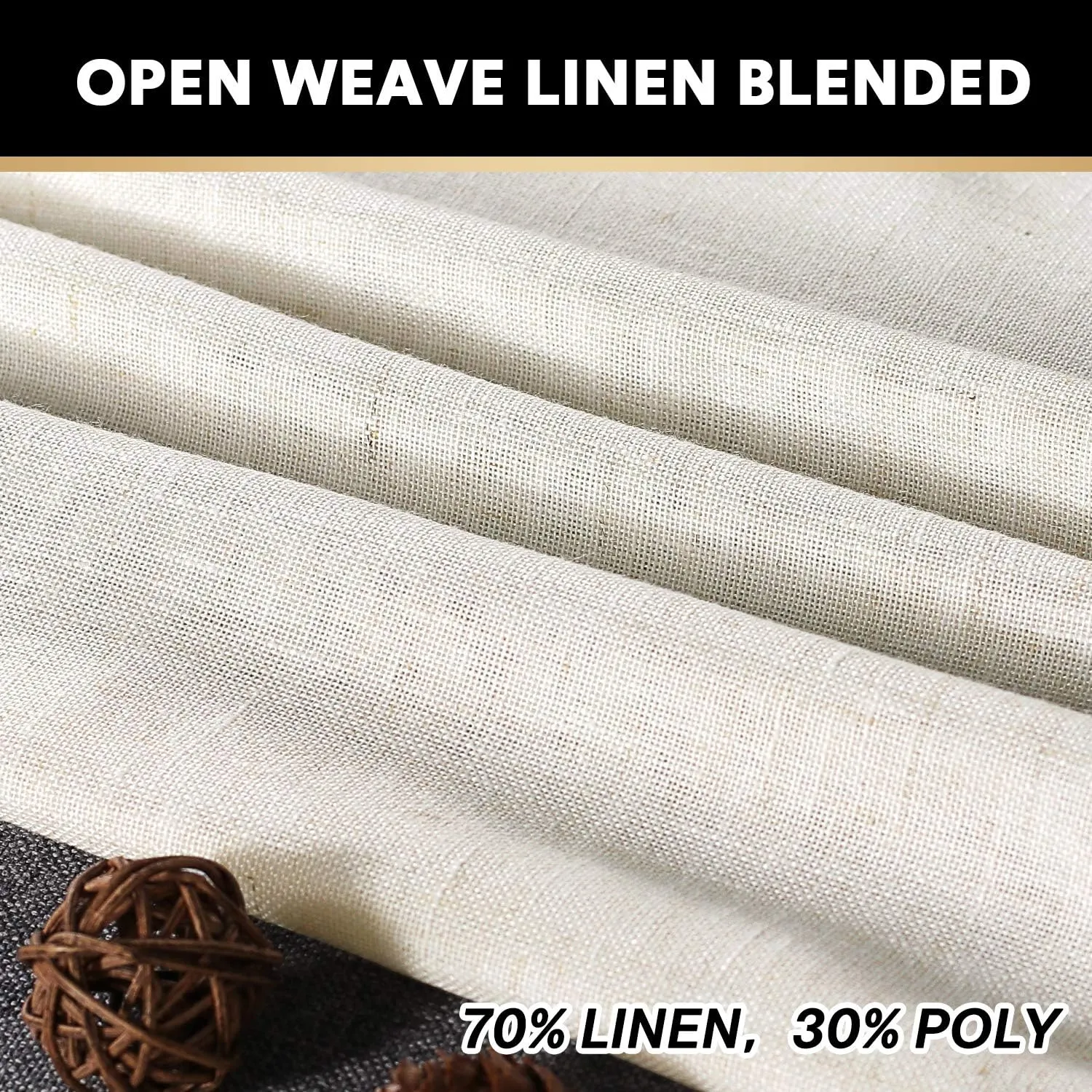 PrinceDeco Thick Linen Burlap Curtains Energy Saving Light Reducing Curtains for Bedroom/Living Room Burlap Look Farmhouse Country Decor(Ivory, 52" W x 84" L) 2 Panels