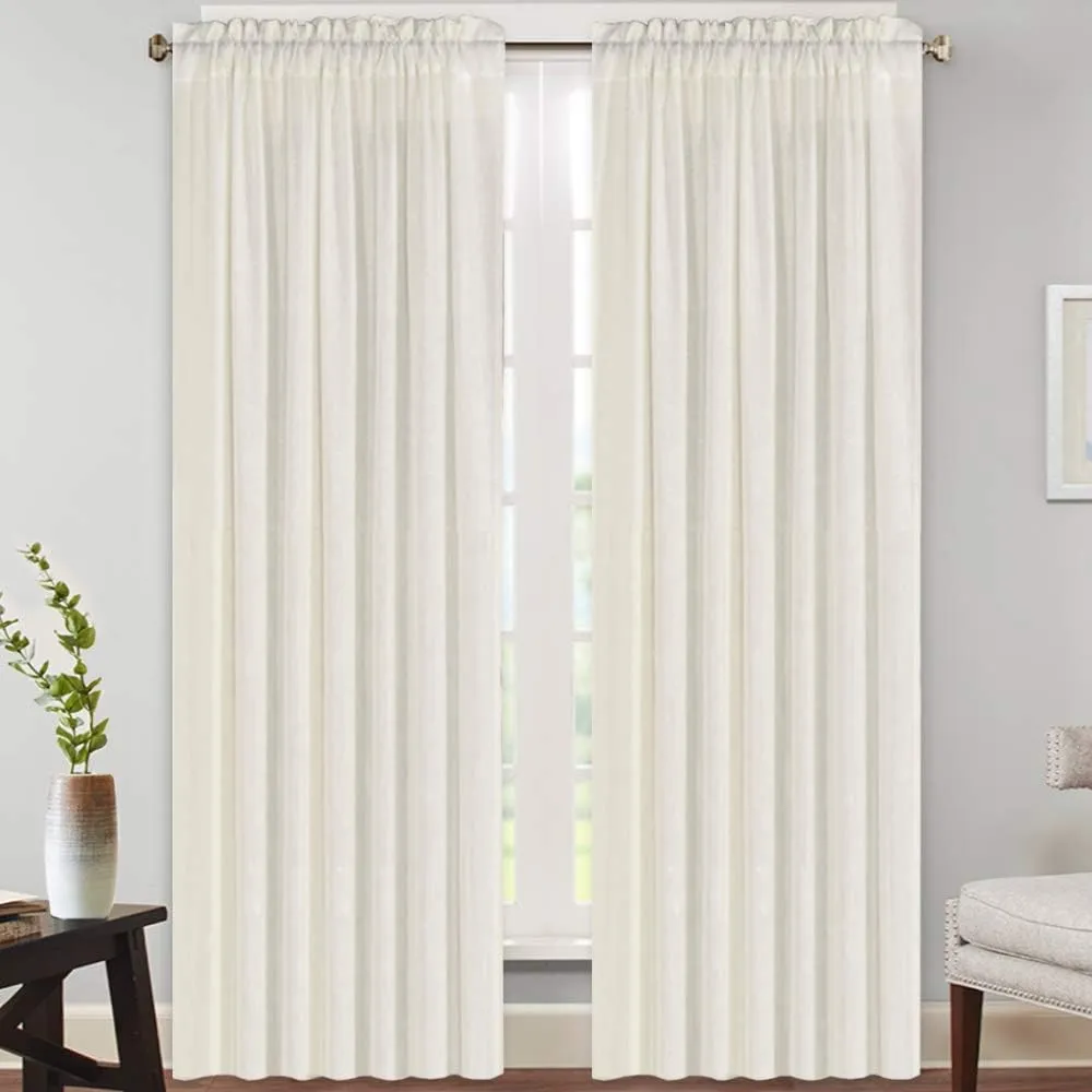 PrinceDeco Thick Linen Burlap Curtains Energy Saving Light Reducing Curtains for Bedroom/Living Room Burlap Look Farmhouse Country Decor(Ivory, 52" W x 84" L) 2 Panels
