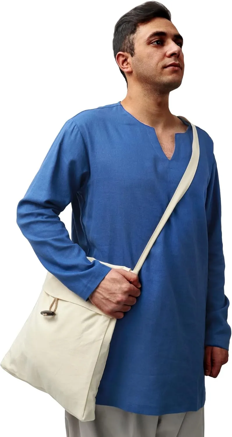 PROCOS Mens Medieval Undershirts Retro Linen Tunic Long Sleeve Shirts Pirate Reenactment