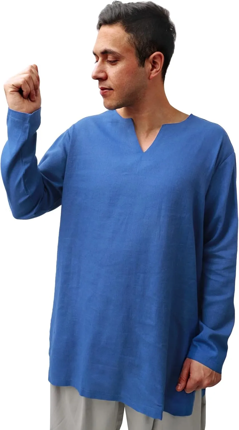 PROCOS Mens Medieval Undershirts Retro Linen Tunic Long Sleeve Shirts Pirate Reenactment